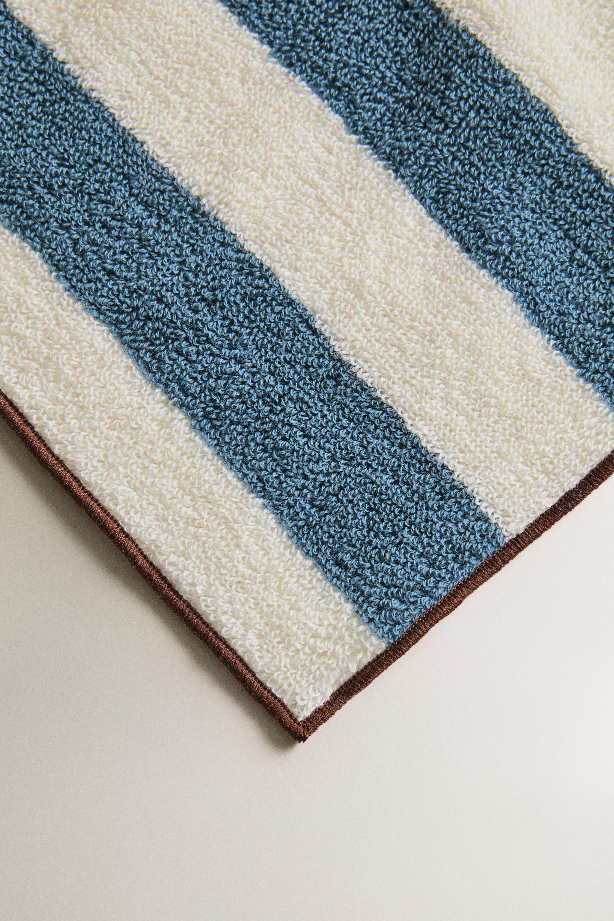 SERVIETTE DE BAIN COTON RAYURES ET SURPIQÛRES